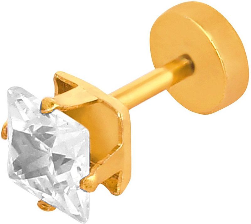 GoldNera Golden AD Solitaire Tops Earring For Boys Steel Stud Earring