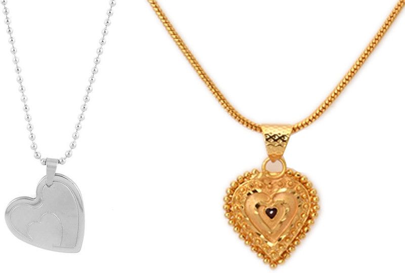 Stainless Steel Locket, "Silver Heart" Locket & "Golden Heart" Locket Gold-plated Plated Brass, Stainless Steel Chain