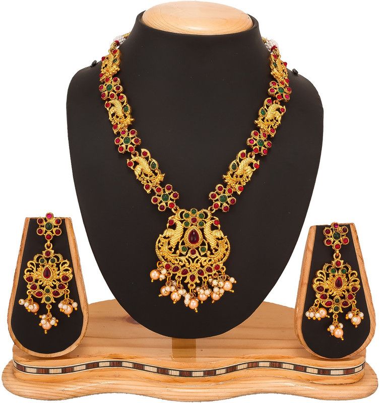 Alloy Gold-plated Green, Maroon, Silver Jewel Set  (Pack of 1)