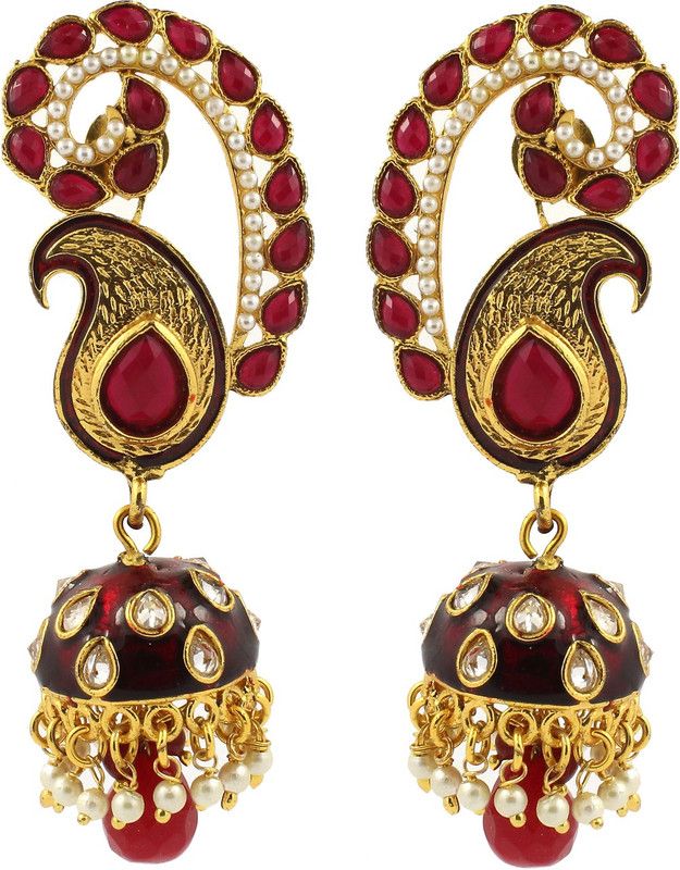 Meena Work Onyx Brass Jhumki Earring