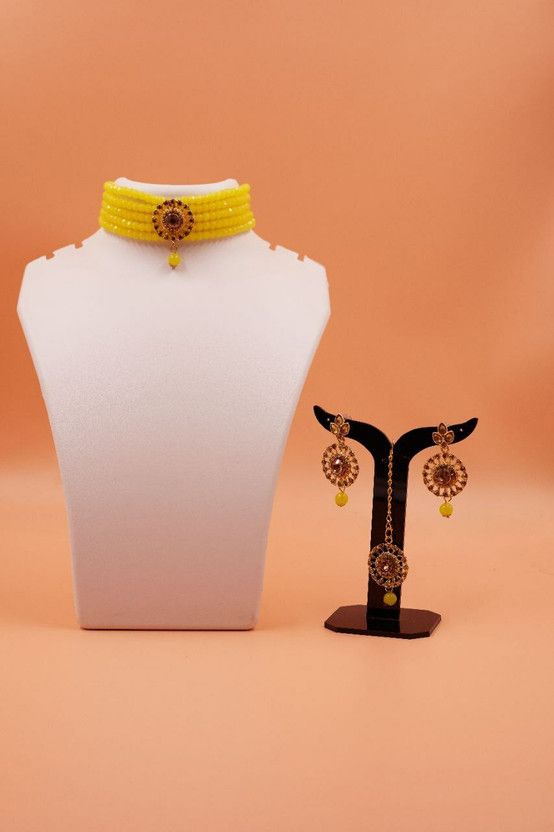 Brass, Plastic Gold-plated Yellow Jewel Set  (Pack of 1)