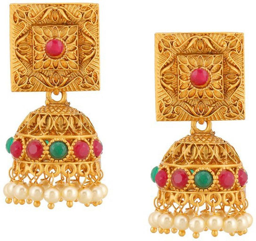Pourni Gold Finish Jhumka Earring for Women - Brass Jhumki Earring
