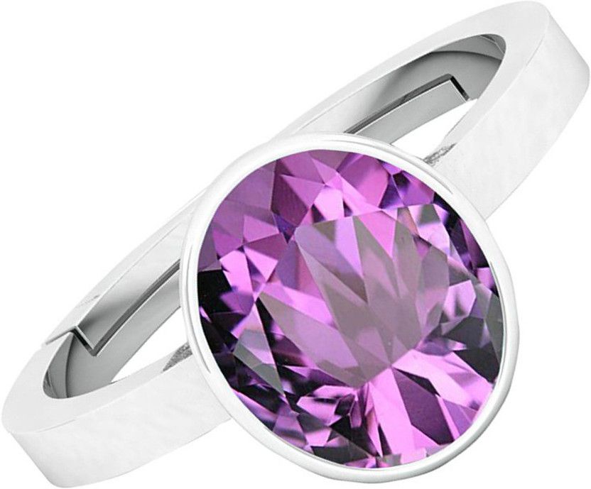9.25 -9.50 Ratti Amethyst Katela Silver Plated Adjustable Ring Metal Amethyst Rhodium Plated Ring