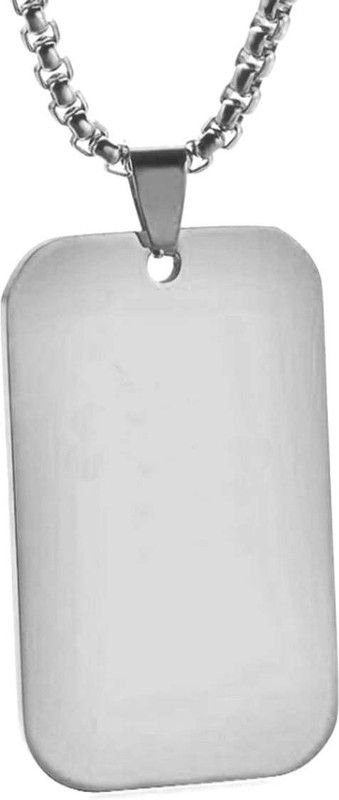 Rectangle Dog Tag Silver Stainless Steel Pendant Set
