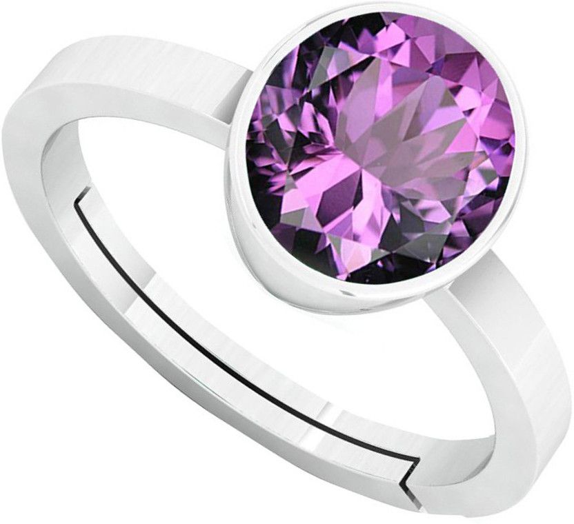 9.25 Ratti Amethyst Katela Silver Plated Adjustable Ring Metal Amethyst Rhodium Plated Ring