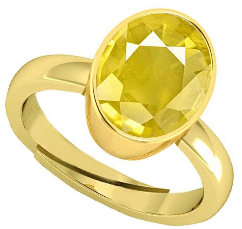 9.25 Ratti Yellow sapphire Pukhraj panchdhatu ring Brass Sapphire Rhodium Plated Ring