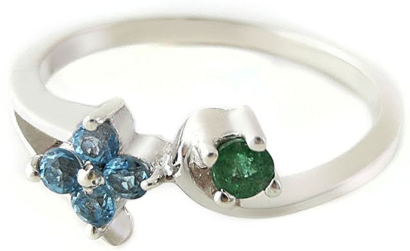The Duo Silver Emerald, Topaz Silver Plated Ring