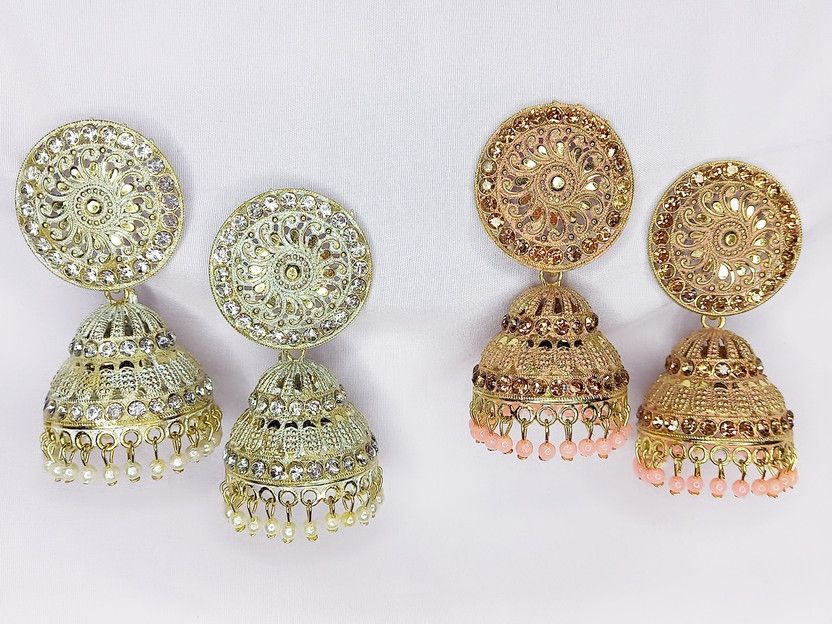 Pratishthit Fashion Peach, Silver Jumka Earrings Set of 2 Beads, Crystal Alloy, Metal, Brass Jhumki Earring, Earring Set