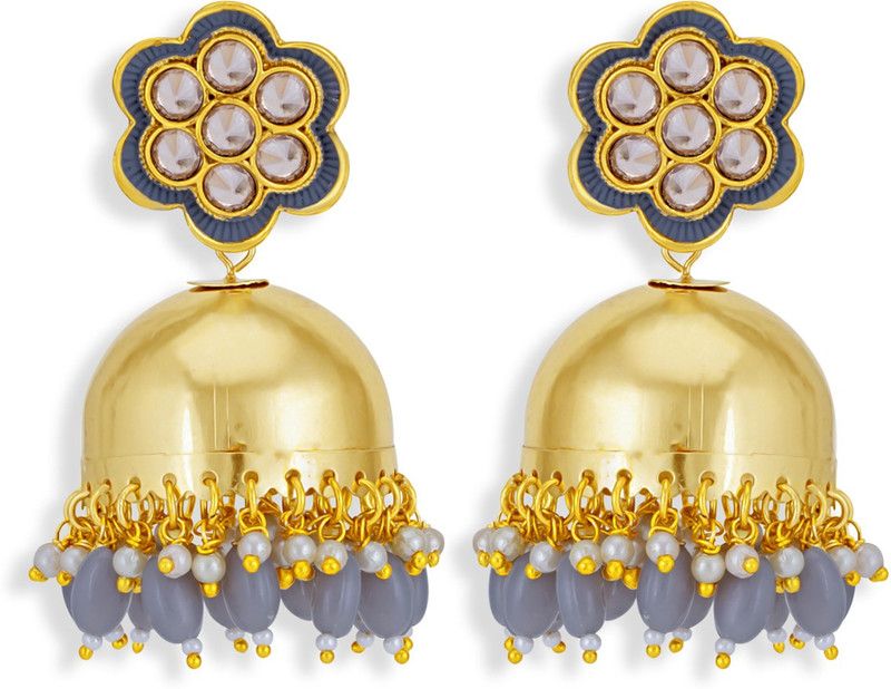 Sukkhi Amazing Gold Plated Floral Meenakari Jhumki Earring for Women Pearl Alloy Jhumki Earring