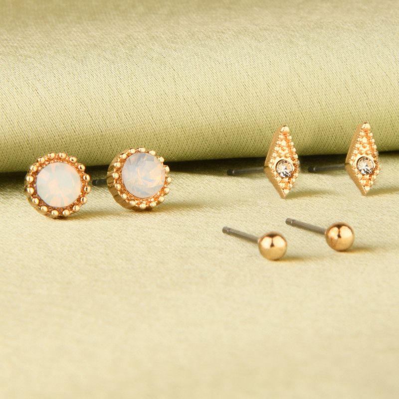 Accessorize London Women's green Set of 3 Pretty Opal Stud Earring Pack Crystal Alloy Stud Earring