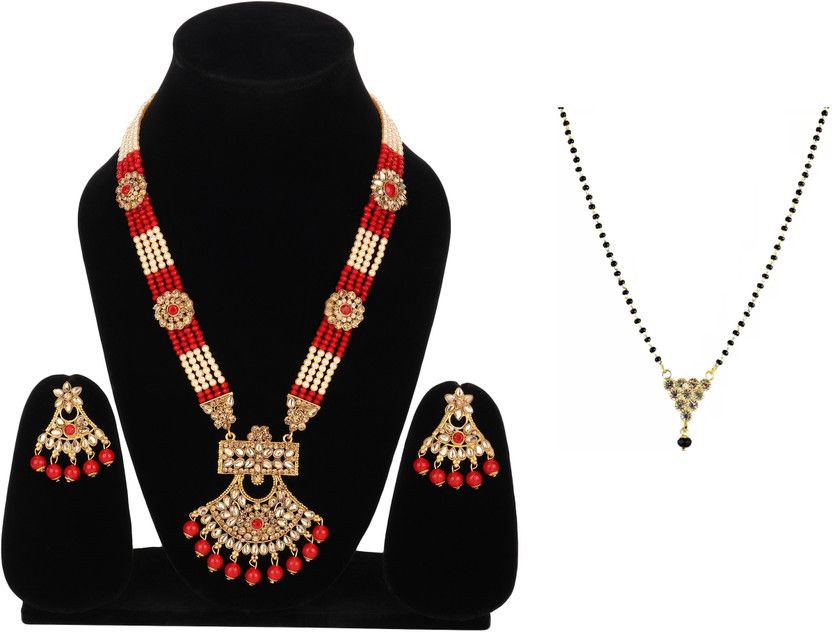 Brass, Alloy Gold-plated Red, Gold Jewel Set  (Pack of 2)
