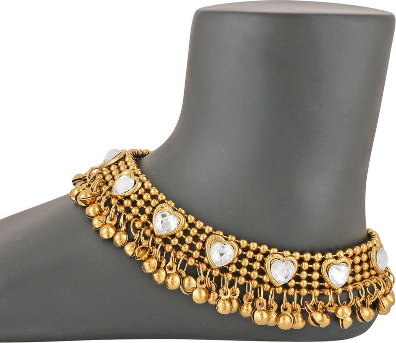 Divastri Golden Chain Kundan Anklets for girls Alloy Anklet  (Pack of 2)