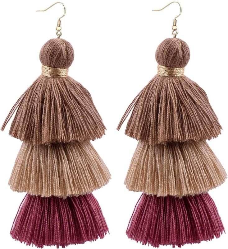 Ayan Creation Handmade Brown Three Layer Tassel Earring For Women & Girls Fabric Tassel Earring