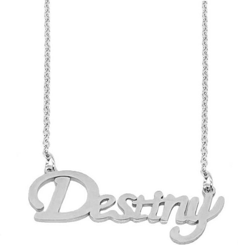 (Silver Color) Fancy & Stylish Trending Valentine's Day Special Metal Stainless Steel Destiny Name Letter Locket Pendant Necklace With Chain For Boy's And Girl's Gift Jewellery Set Silver Stainless Steel