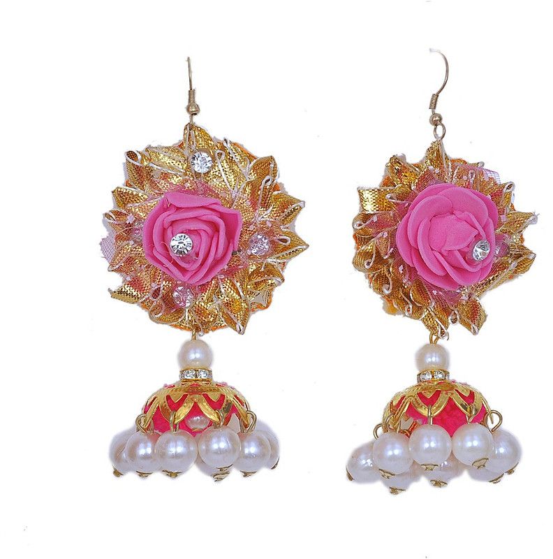 Febric Pearl Pink Jhumke/Earring Fabric Jhumki Earring