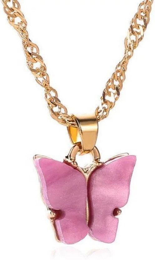 Vembley Charming Gold Plated Dark Pink Butterfly Pendant Necklace Gold-plated Plated Alloy Necklace
