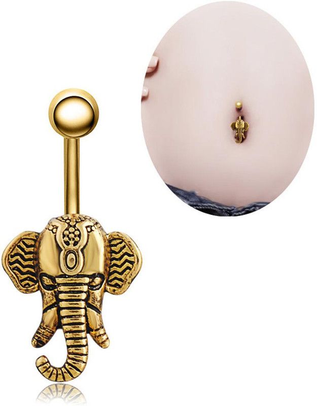 HASTHIP Elephant Element Belly Button Ring for Women Girls,Navel Rings for Body Piercing Metal Charm Set