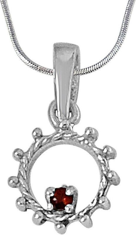 Red Wheel - Round Shaped Red Garnet and 925 Sterling Silver Pendant with 18 IN Chain (SDP448) Sterling Silver Garnet Sterling Silver Pendant