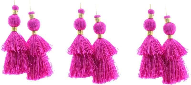 Fashionhaat Pink Tassel Latkan Dome Shape with Double Layered Cut, Suitable For suit Kurtis Gown Saree Blouse Dupatta Lehenga Set of 3 Pairs(Pink) Brooch  (Pink)