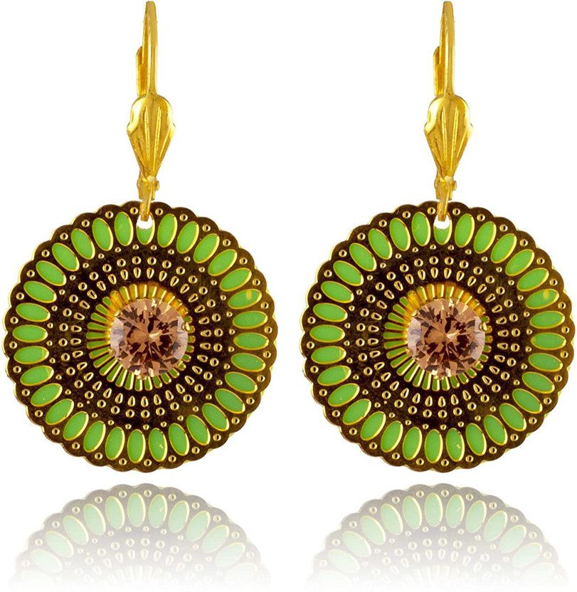 Ethnic Gold Plated LCD Diamond Studded Fancy & Shinning Green Color Earring Copper Drops & Danglers