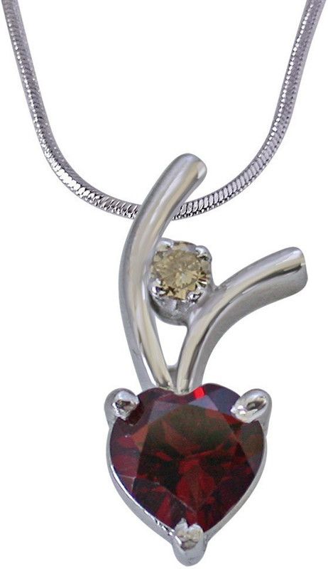 Very Chic Diamond & Heart Shaped 925 Silver Pendant with 18 IN Chain (SDP266) Sterling Silver Diamond, Garnet Sterling Silver Pendant