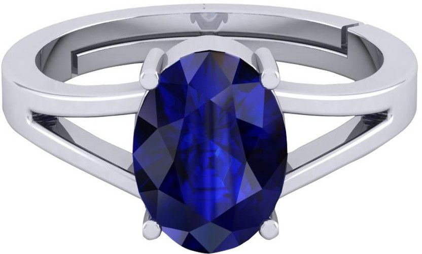5.25 Ratti Blue Sapphire Neelam Stone Silver Metal Ring Metal Sapphire Rhodium Plated Ring