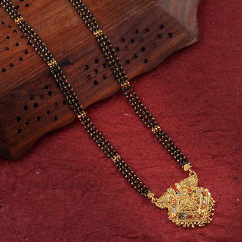 Brado Jewellery Ethnic Traditional One Gram Gold Glorious Long Chain Black Beads 30 inch Long Mangalsutra/Tanmaniya/Nallapusalu/Mangalsutra for Women Brass Mangalsutra