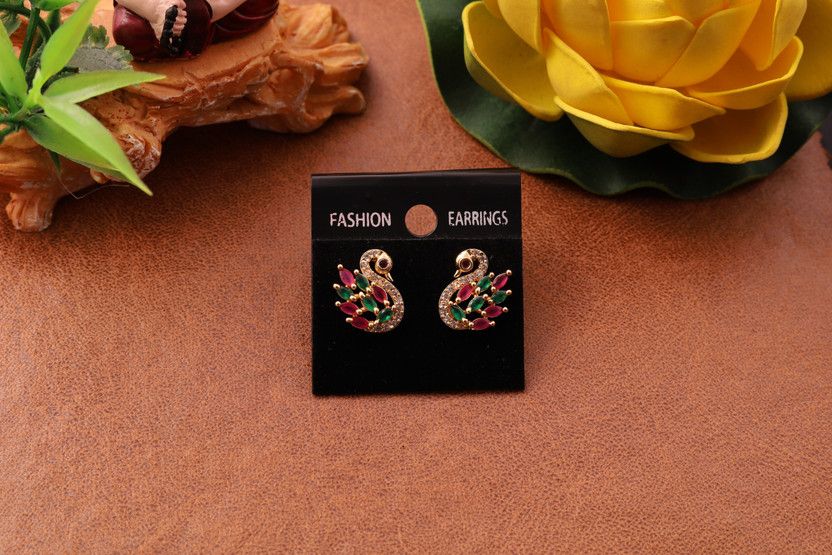 Excellent Finish Ad American Diamond Stud Earrings For Women & Girls Diamond, Ruby Alloy Stud Earring