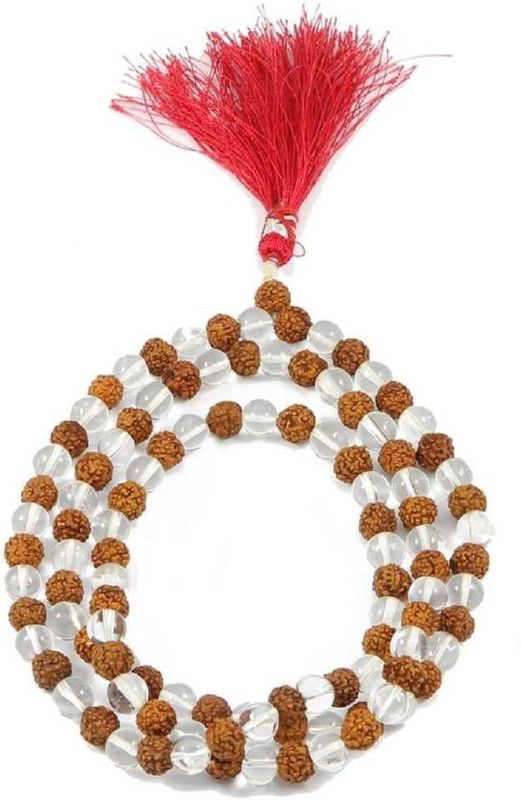 Original 5 Mukhi Rudraksha and Sphatik Mala 108+1 Beads Stone, Wood Chain Wood Necklace