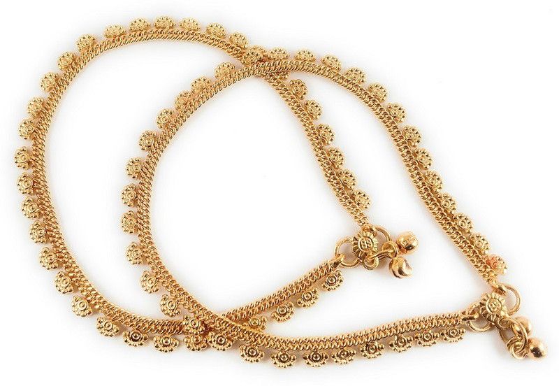 CUTE GOLD One Gram Stylish Anklets Kolusu Payal Ghungroo for Women & Girls (10.5 Inch) Copper Anklet  (Pack of 2)