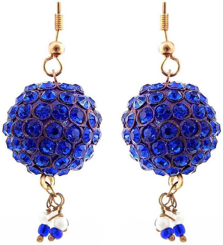 Handmade Blue Lac Ball Jhumka Set Brass Drops & Danglers