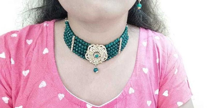 Brass, Alloy Gold-plated Green, Gold, White Jewel Set  (Pack of 1)