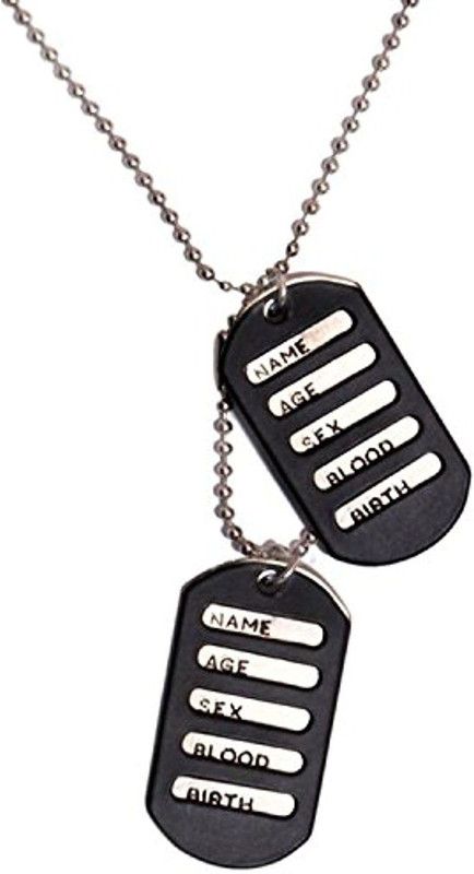 Black Silver Metal Military Locket Dog Tag Pendant with Chain for Boys Silver Stainless Steel Pendant