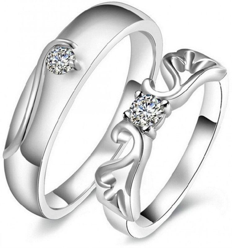 Love Gift For Valentine Solitaire Couple Alloy Cubic Zirconia Silver Plated Ring Set