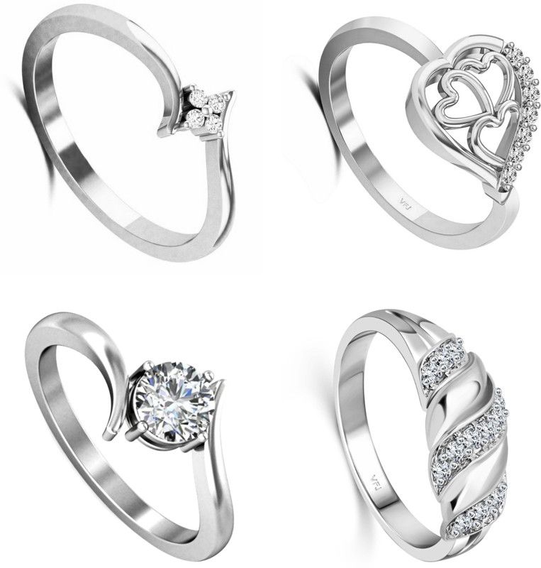 1518-1505-1403-1431FRR- Regular Fit mix Size Combo Ring Set Alloy, Brass Crystal, Cubic Zirconia Platinum Plated Ring