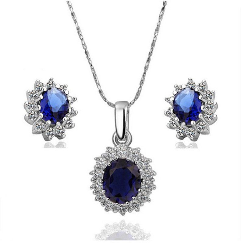 Metal Silver Blue Jewel Set  (Pack of 1)