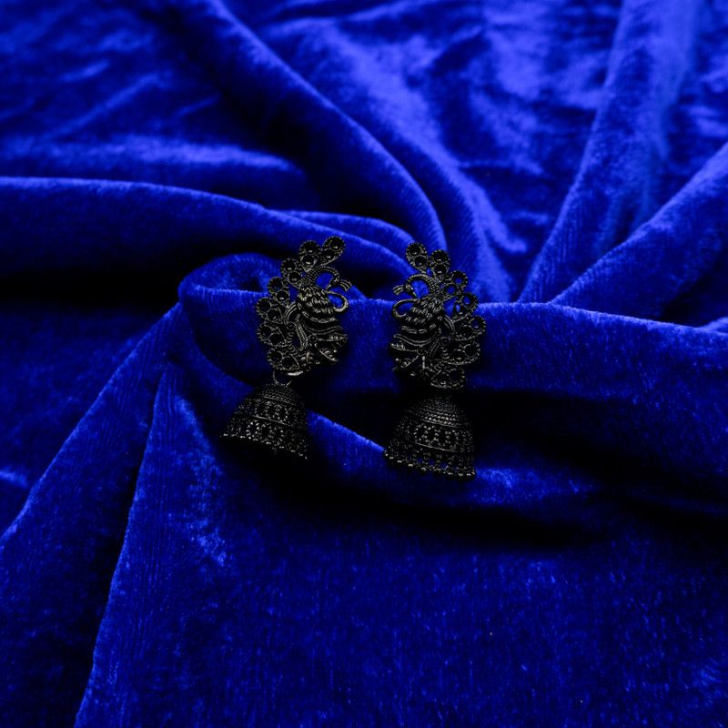 Peacock Head With Jhumki Base Elegant & Cute Black Bridal/Stylish/Traditional Earring For Girls,Women Silver Drops & Danglers, Earring Set, Jhumki Earring