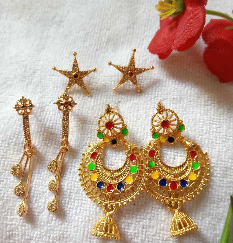 3 Pair of Beautiful Earrings set ,2 pair Earrings with AD stone Alloy Earring Set