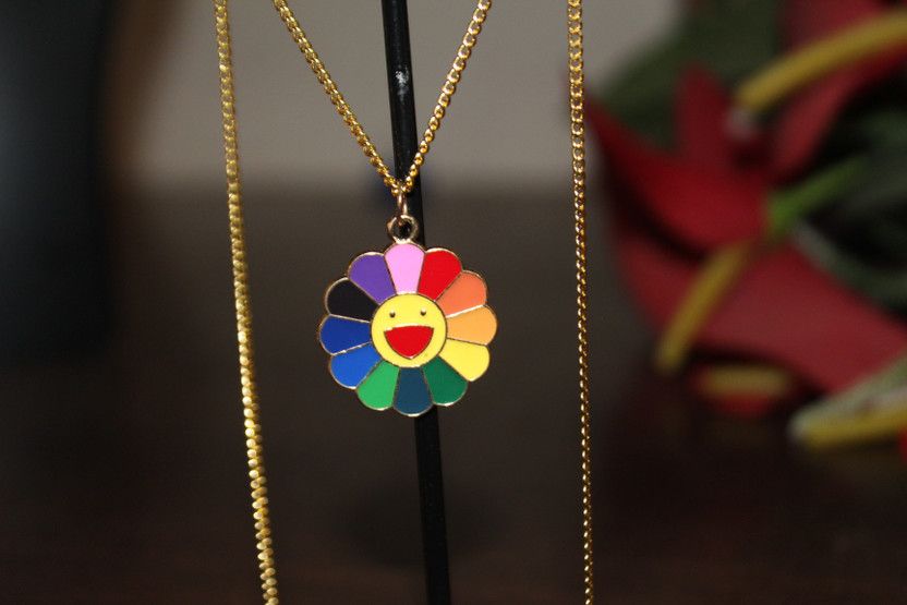 MULTICOLOUR RAINBOW ROUND PENDANT NECKLACE Stainless Steel Necklace