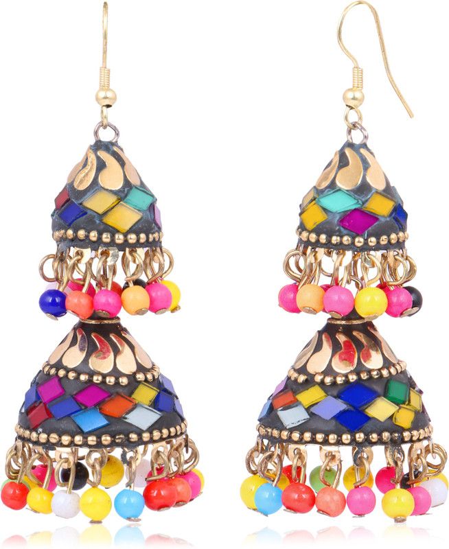 Multicolour Double Layer Daily Use Jhumki For Women. Alloy Jhumki Earring
