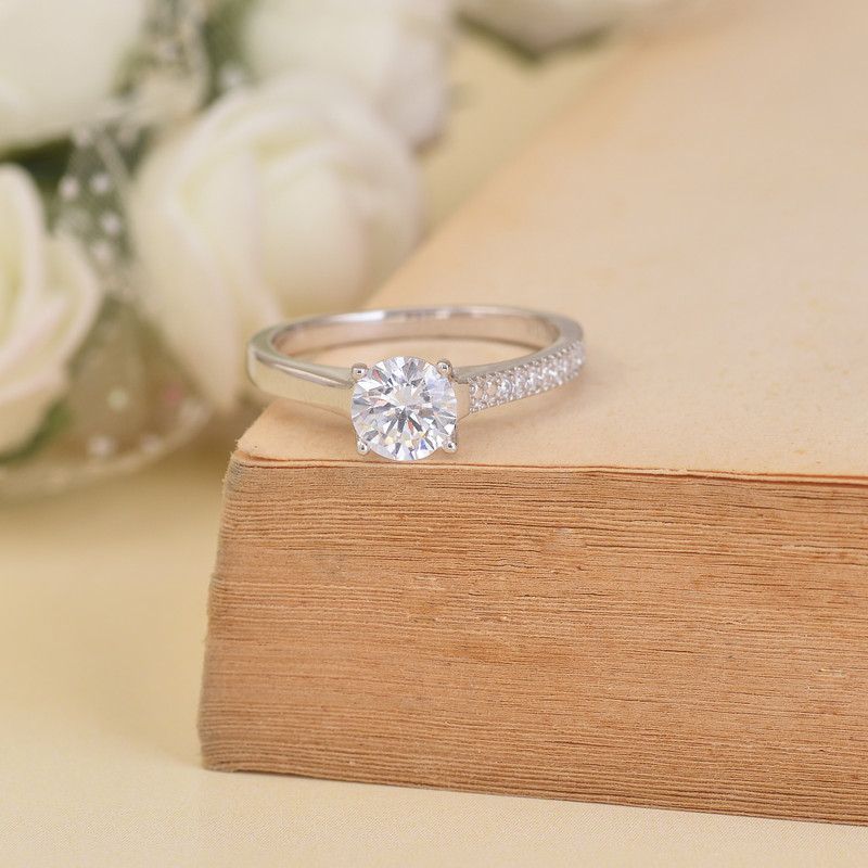 Pure 925 Sterling Silver American Diamond Alia Solitaire Ring for Women Sterling Silver Cubic Zirconia Rhodium Plated Ring