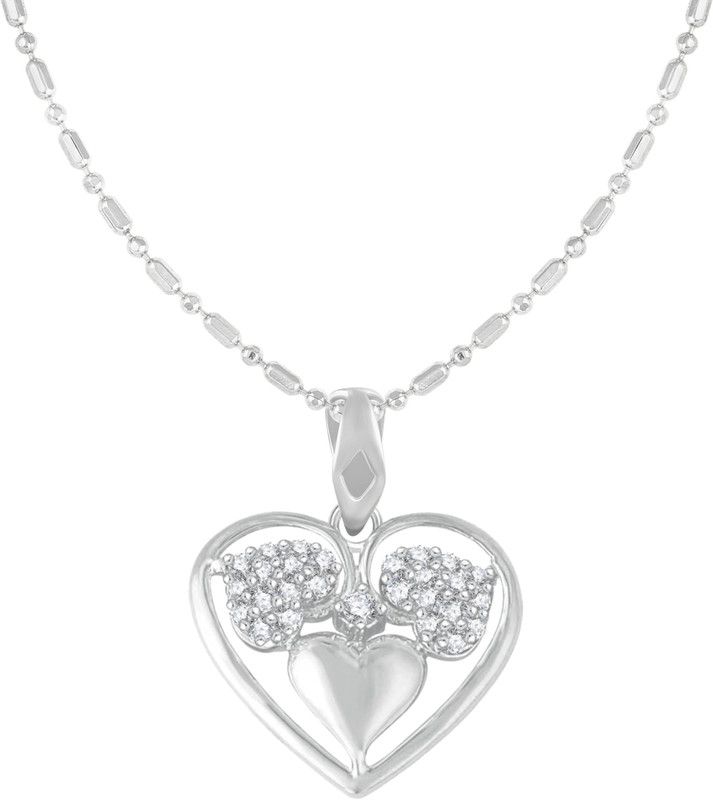 Couple Heart Pendant Chain for Women And Girls Rhodium Cubic Zirconia Brass Pendant