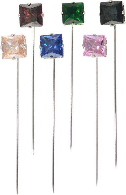 One Personal Care Colorful Diamond Studded Square Inspired Classy Finish Pins for Stole, Abaya, Hijab & Scarf Brooch  (Purple, Green, Maroon, Blue, Black, Orange)