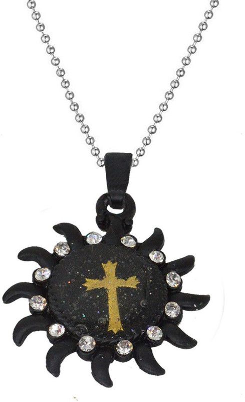New Style Crystal Sun Shape Jesus Cross Locket With Chain Rhodium Cubic Zirconia Metal, Alloy Pendant Set