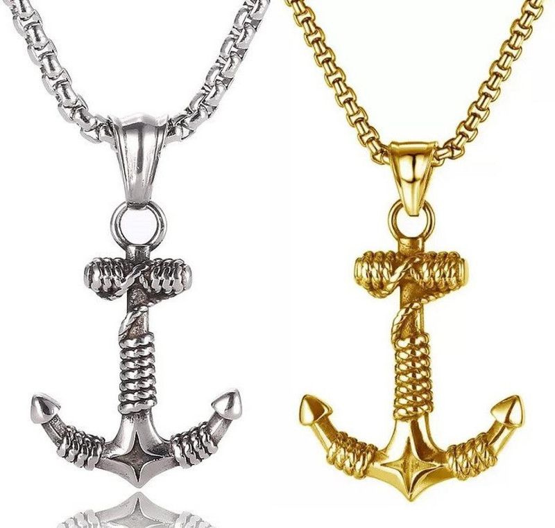 Combo X000022 Wind Pirate Sea Gothic Rope Rassa Anchor Locket Pendant Necklace Stainless Steel Pendant