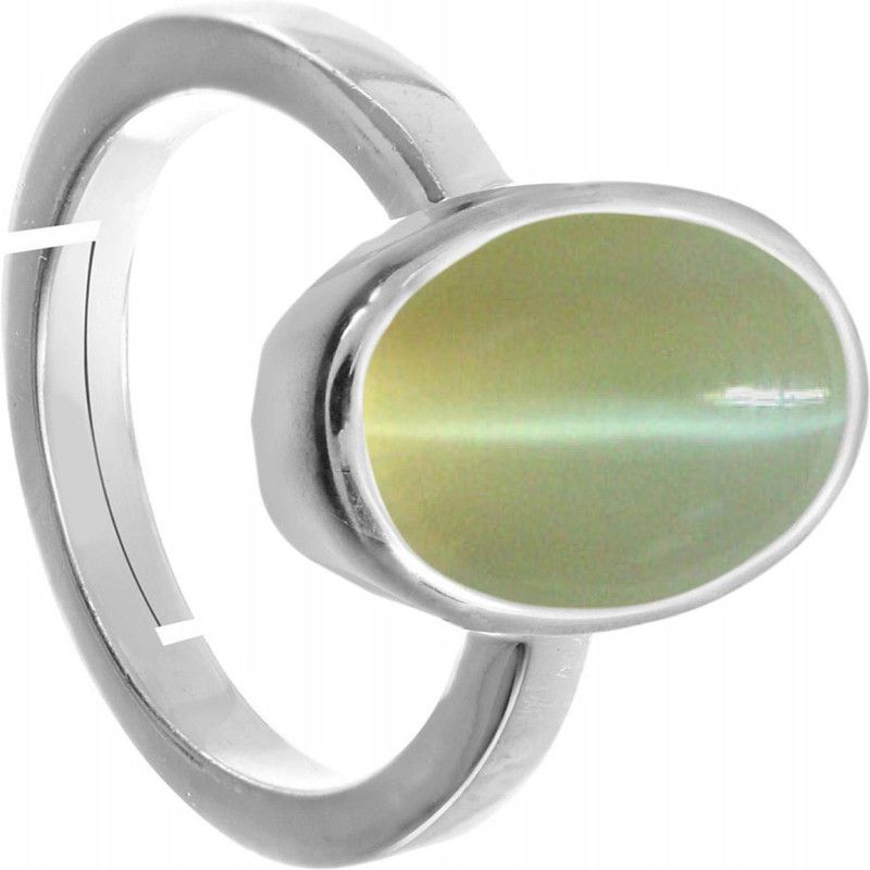 Cat's Eye Lehsunia 9.25 Carat Stone Silver Adjustable Ring for Men Brass Cat's Eye Silver Plated Ring