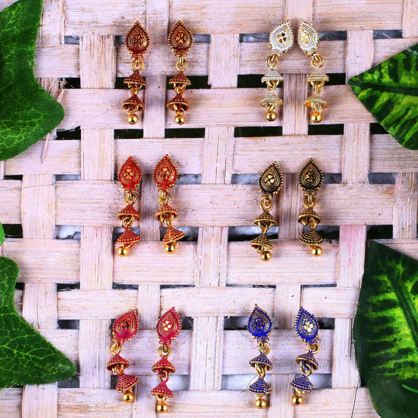 earrings for women jhumka jhumkas Small girls party wedding daily south Beads, Pearl, Cubic Zirconia Metal Drops & Danglers, Stud Earring, Earring Set, Jhumki Earring