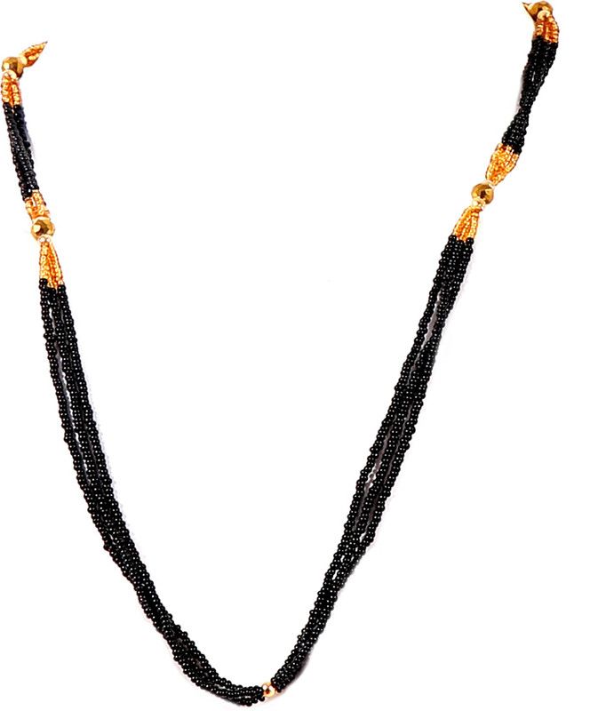 Three Line Black Pearl Mangalsutra Chain Without Pendant For Women Stone Mangalsutra