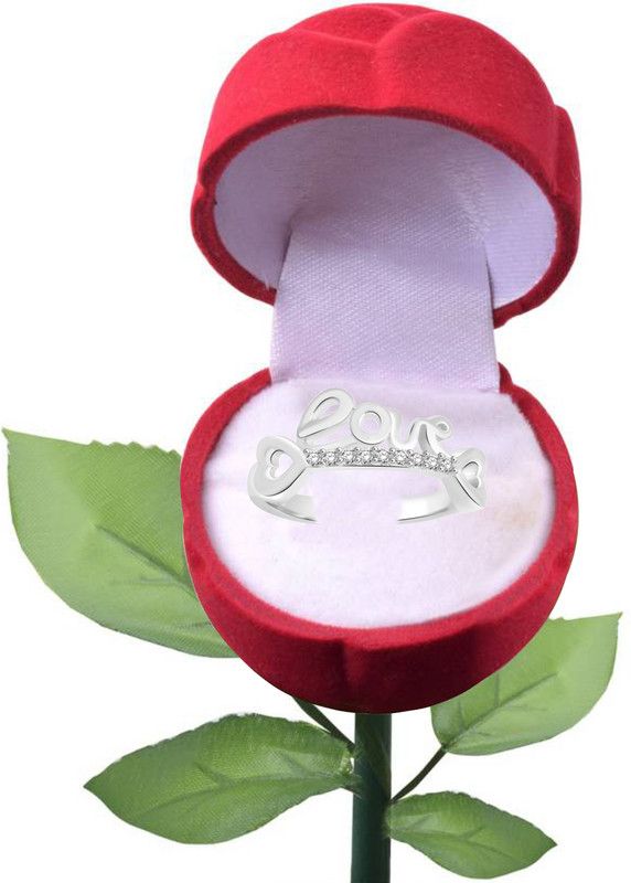 LOVE with Rose Alloy, Brass Cubic Zirconia Rhodium Plated Ring