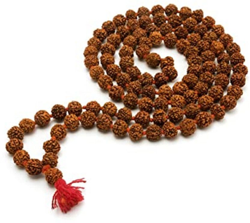 SS Gems & Jewels Natural Panchmukhi Rudraksha Mala 6.5mm Wood Chain